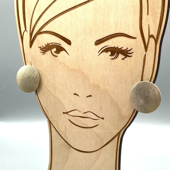 Textured Metal Dome Button Earrings, Vintage Clip On Minimalist Fashion - Picture 4 of 5